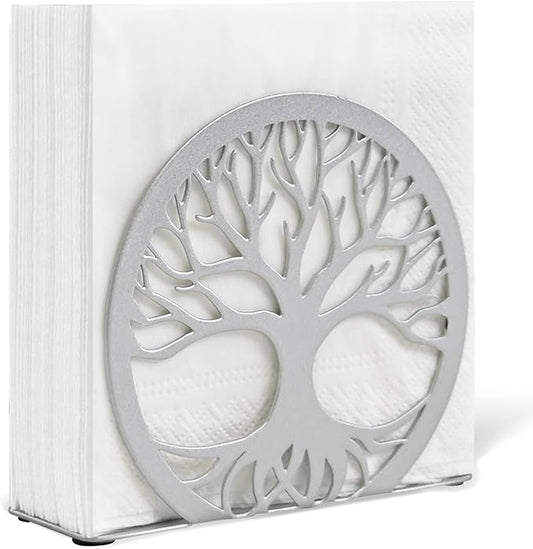 Silver Napkin Holder for Table – Sleek Standing Napkin Dispenser for Kitchen, Dining Room, or Coffee Shop | Perfect for 6-inch Cocktail Napkins, Farmhouse & Outdoor Spaces (6"x 1.7"x 4.9")