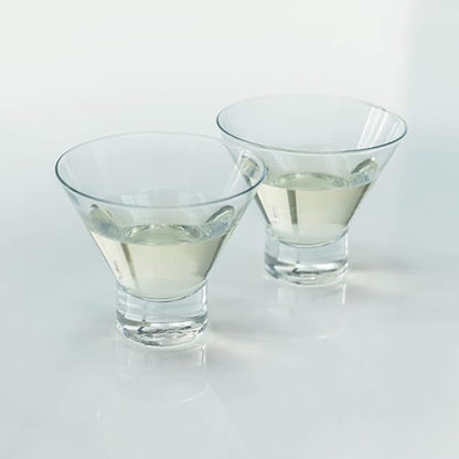 Viski Heavy Base Stemless Martini Glasses Set of 2 - Premium Short Crystal Cocktail Glass Gift Set, 7.5 oz.