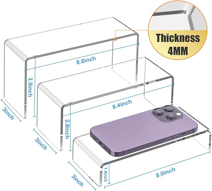 Ouskr 6 Pcs Acrylic Risers for Display, 8.8 In Large Acrylic Display Riser, Clear Display Stands for Shelf Dessert Cupcake Candy Food Tabletop Collectibles Product Bar Action Figure Jewelry Showcase