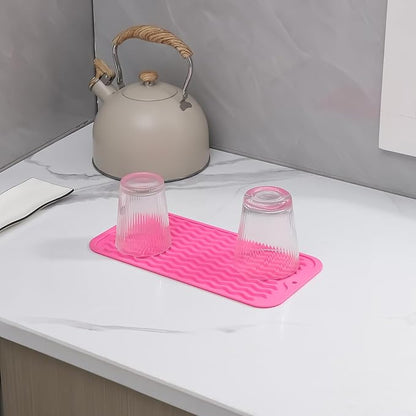 Silicone Dish Drying Mat for Multiple Usage,Easy clean,Eco-friendly,Heat-resistant Silicone Mat for Kitchen Counter or Sink,Refrigerator or Drawer Liner Rose S 12 inches x 6 inches