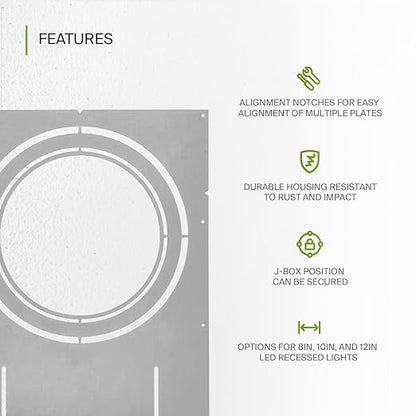 ASD 18 Inch New Construction Mounting Plate with Asymmetric Round Hole - 8/10/12 Inch Flat Steel Rough in Wafer Light Bracket, Shallow LED Recessed Lighting Housing, 6 Pack