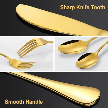 Gold Silverware Flatware Set for 8, 40 Piece Stainless Steel Cutlery Set - Image 3