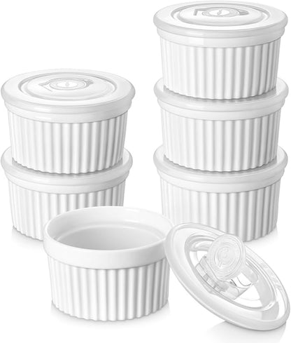 vancasso 6 oz Ramekins with Lid, Porcelain Creme Brulee Souffle Dishes by vancasso