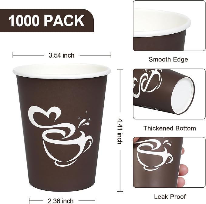 Clawsoff 1000 Count 12 oz Paper Coffee Cups Disposable Hot Coffee Cup Brown | - Image 2