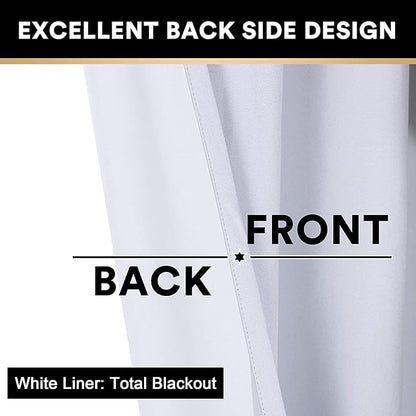 PrinceDeco 100% Blackout Curtains Linen Drapes 108 Inches Long Room Divider Curtains Patio Curtain for Sliding Door Thermal Curtain for Sliding Glass Door,W100 X L108 Inch, Preal White