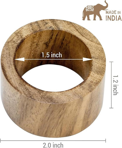 MyGift Set of 6 Acacia Wood Round Napkin Rings, Rustic Dinner Table Decor | - Image 5