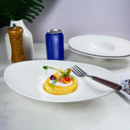 Soup Plates Fine Soup bowls Set of 4, 12.8 Inch Ceramics Oval Rimmed Small - Image 4