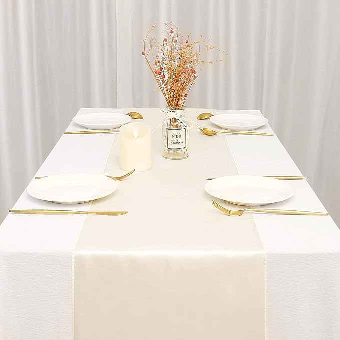 5 Pcs Ivory Satin Table Runners 12x108 inch Bright Satin Silk Fabric | Smooth - Image 7