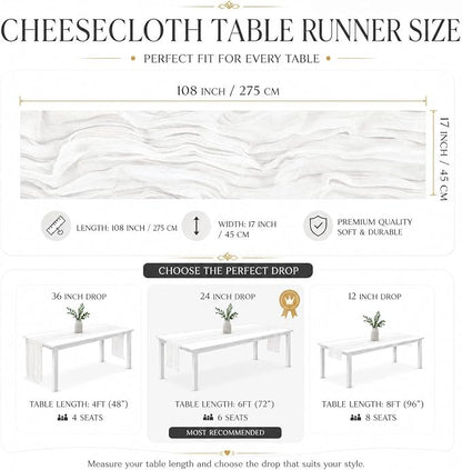2 Pack White Cheesecloth Table Runner 17x108 Inch Boho Rustic Semi Sheer Gauze - Image 4
