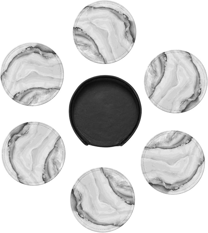 6 Pcs Simple Crystal White Gray Marble Leather Coasters - Image 7