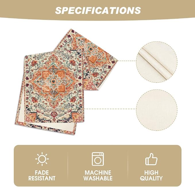 Artoid Mode Boho Bohemia Style Orange Table Runner, Country Rustic Farmhouse - Image 5