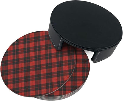 6 Pcs Christmas Plaid Red Black Buffalo Check Leather Coasters - Image 5