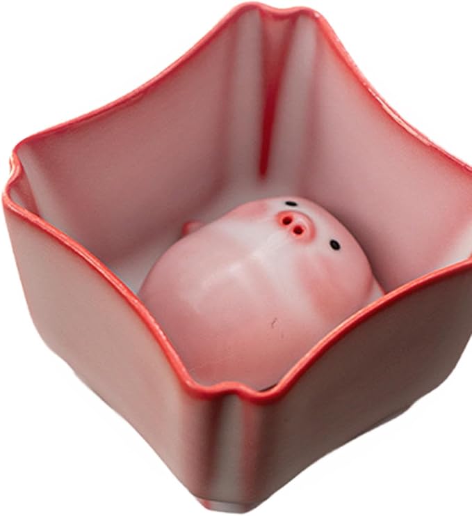 Ceramic Tea Cup and Piggy Miniature Figurine Traditional Porcelain Teacup - Image 2