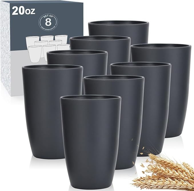 Wrova Wheat Straw Cups 8 PCS Good Alternative to Plastic Reusable Cups 20 oz by WROVA