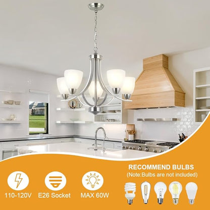 VINLUZ 5 Light Contemporary Chandeliers Brushed Nickel Modern Light Fixtures Ceiling Hanging Industrial Pendant Lighting for Foyer Bedroom Dining Room Bathroom