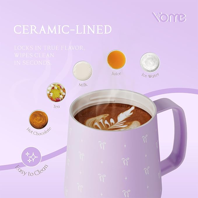 YOME 10oz Bow Light Purple Insulated Coffee Mug - Image 5