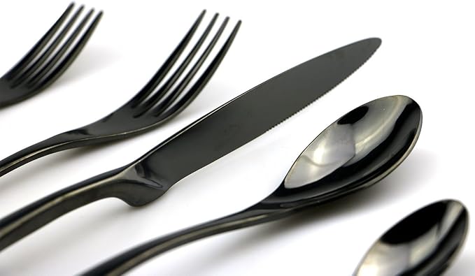 JASHII 18/10 Stainless Steel 20 Piece Mirror Polished Black Flatware Set - Image 3
