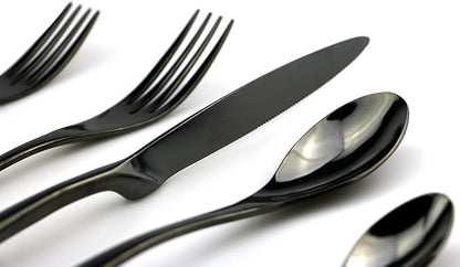 JASHII 18/10 Stainless Steel 20 Piece Mirror Polished Black Flatware Set - Image 3