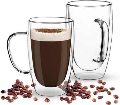 Espresso Cups Set Of 2 15 Oz, Double Walled Glass Coffee Mugs by COLOCUP