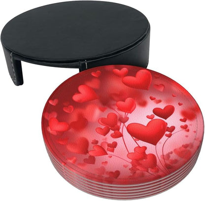 Valentine's Day Heart Balloon Love Leather Coasters Set of 6 - Image 8