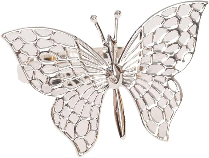 Efavormart 4 Pack | Metallic Silver Laser Cut Butterfly Napkin Rings, - Image 6