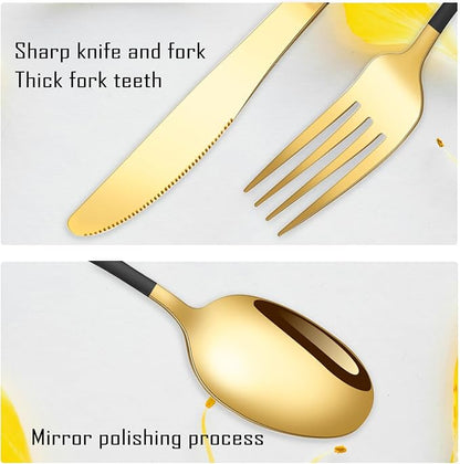 Black Gold Silverware Set for 8, Stainless Steel 40 Piece Modern Cutlery Set - Image 3