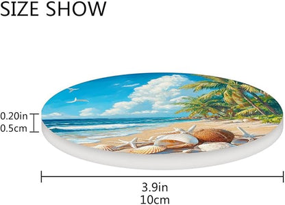 Coasters for Drinks Coaster Drink Set Decorative Coffee Table Desk Cup Mat Spring Cute Cork Bar Backing Round Home Decor Shells White Beach Blue01