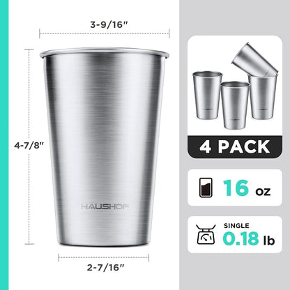 HAUSHOF Stainless Steel Cups, 16oz Stacking Cups, Unbreakable, 4 Pack | 18/8 - Image 3