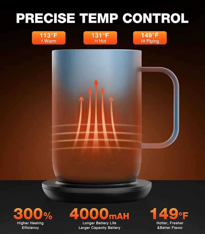 Kepwam Self-Heating Coffee Mug T1-16oz, Fast Heating Rechargeable Heated Coffee - Image 2