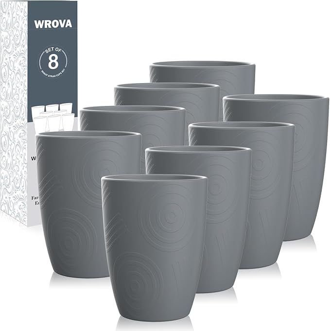 Wrova Wheat Straw Cups 8 PCS Good Alternative to Plastic Reusable Cups 12 oz by WROVA