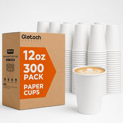 Glotoch Express Paper Cups 12 oz 300 Pack Leak-Proof Disposable Coffee Cups | by GlotochExpress