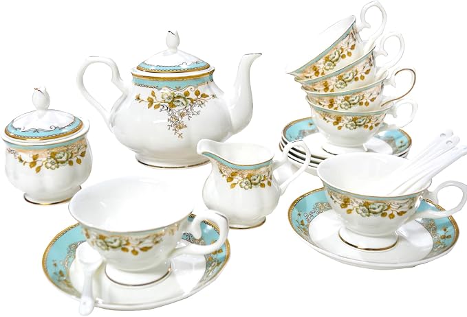 Bone China Tea Set, 21-Pieces Porcelain Tea Set by LEPOTOCLO