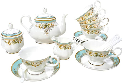 Bone China Tea Set, 21-Pieces Porcelain Tea Set by LEPOTOCLO