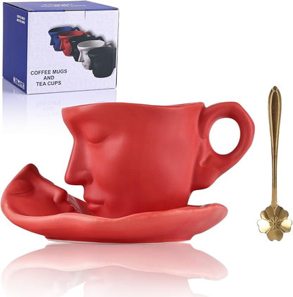 oliruim Red Coffee Cup and Saucer Set by oliruim