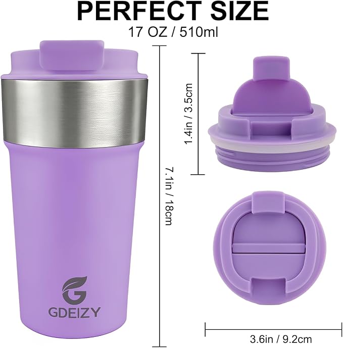 17oz Insulated Travel Coffee Mug, Stainless Steel Cup - Image 2