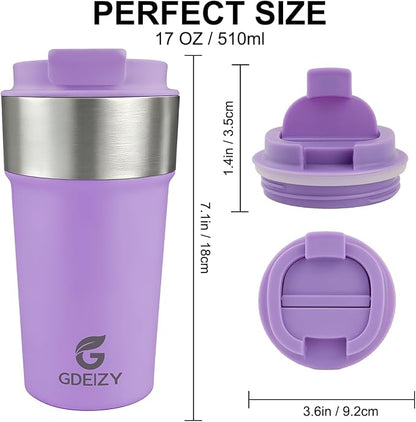 17oz Insulated Travel Coffee Mug, Stainless Steel Cup - Image 2