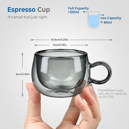glastal Black Espresso Cup Set of 4, 4 Oz Double Wall Glasses Espresso Coffee - Image 2