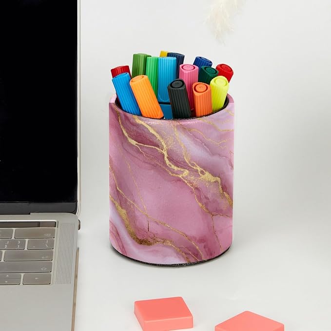 Pink Gold Marble Leather Pen Holder - Image 5