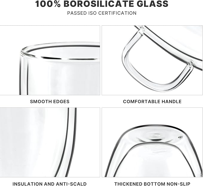 YUNCANG Double Wall Coffee Mugs, 16 Ounces-Clear Glass Cups - Image 3
