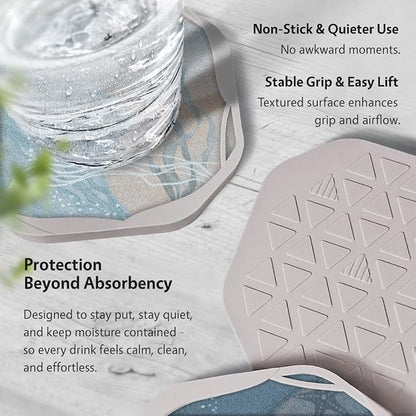UMIRRO Absorbent Felt & Silicone Coasters Set of 6 - Image 5