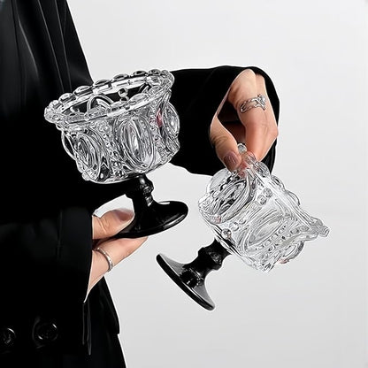 Carnival Glass Vintage Footed Dessert Cups Set of 2, 9oz Embossed Goblet - Image 3