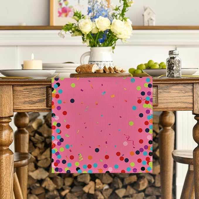 Artoid Mode Polka Dot Pink Happy Birthday Table Runner, Seasonal Kitchen Dining - Image 2
