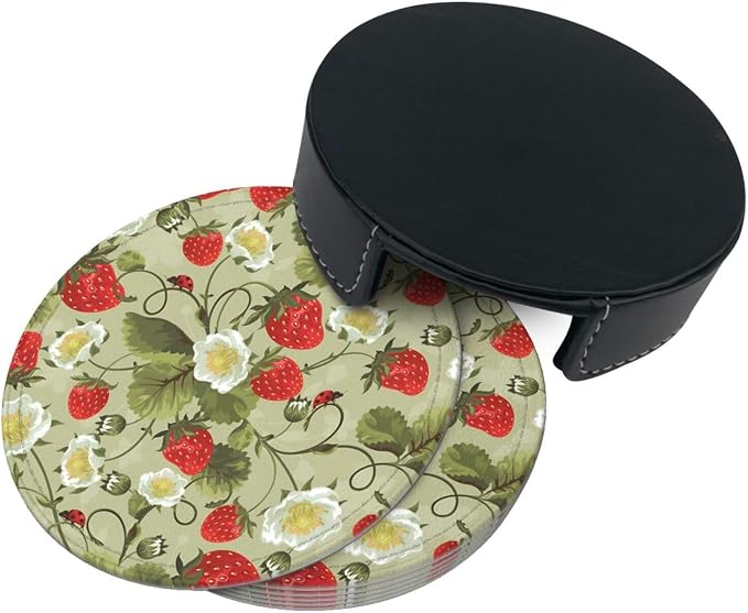 6 Pcs Strawberry Ladybug Leather Coasters - Image 4