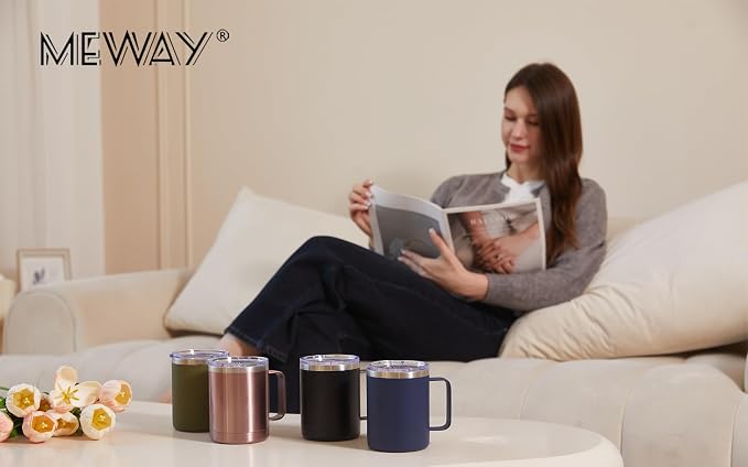 MEWAY 12oz Coffee Mug With Handle 2 Pack Bulk, Stainless Steel Insulated Travel - Image 8
