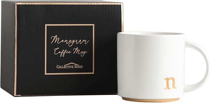 COLLECTIVE HOME Ceramic Coffee Mug, 15 oz Monogram Cup by COLLECTIVEHOME