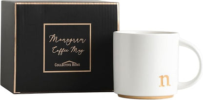COLLECTIVE HOME Ceramic Coffee Mug, 15 oz Monogram Cup by COLLECTIVEHOME