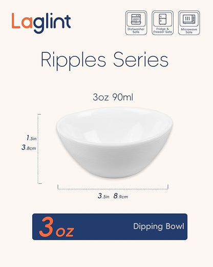3 OZ White Dipping Bowl Set of 6, Opal Glass Small 3.5 inch Soy Sauce Dish, Mini Serving Pinch Bowls for Condiment Sushi Bread Ketchup BBQ Party