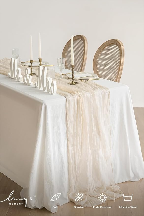 Ling's Moment 10Ft Ivory Cheesecloth Table Runner | Beige Cream White, Gauze - Image 2