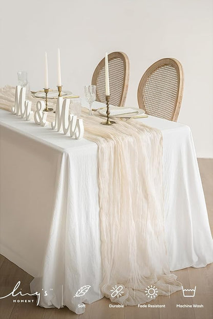 Ling's Moment 10Ft Ivory Cheesecloth Table Runner | Beige Cream White, Gauze - Image 2
