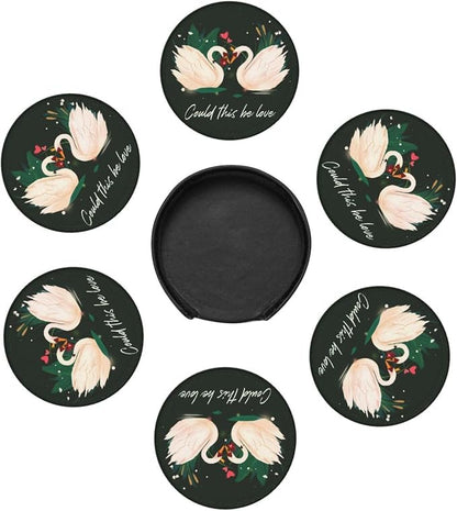 Drink Coasters with Holder Stand Set of 6, Swan Pu Leather Absorbent Coasters - Image 5